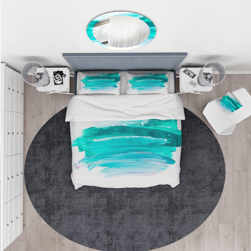 Ensemble de housse de couette à peinture turquoise designart, Housse de couette grand + 2 taies décoratives