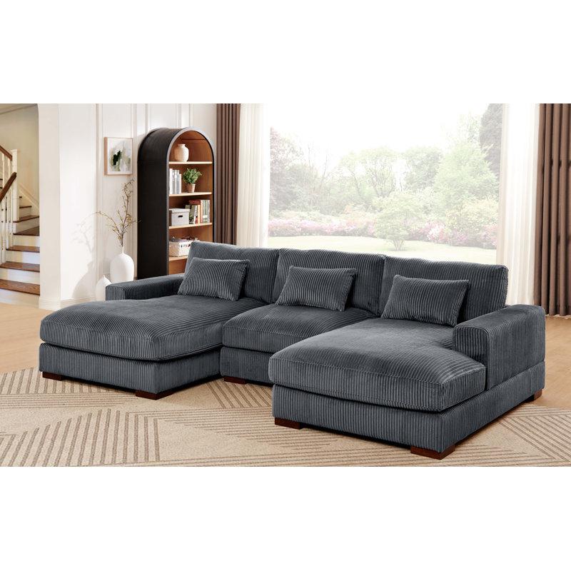 Canapé modulaire 3 pièces Marabe, Velours côtelé gris