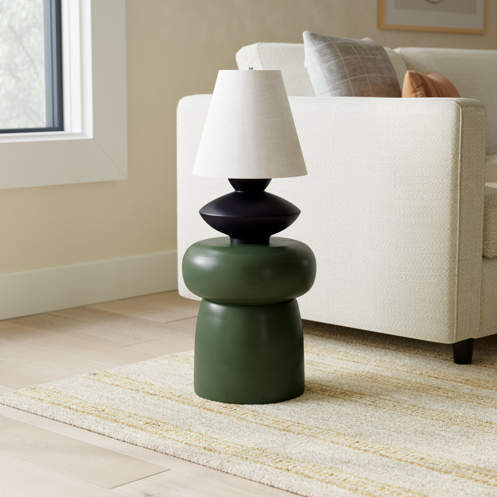 13" Ceramic End Table, Moss Green