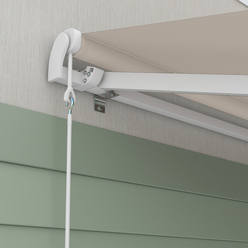 16'X10' Electric Retractable Awning Sunshade Shelter With Remote Controller & Crank Handle For Deck Balcony Yard, Cream