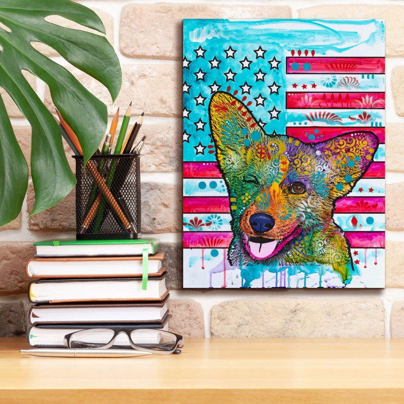 «All American Corgi» par Dean Russo, art mural sur toile, H 16 po x l 12 po x P 0,75 po