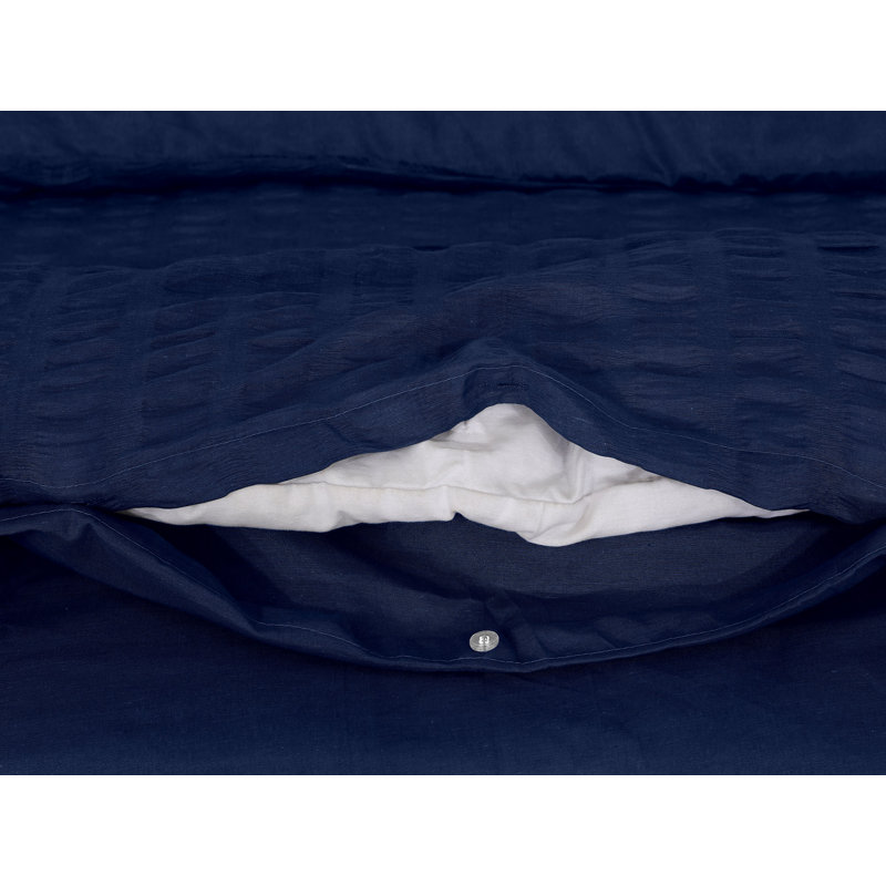 Seersucker Duvet Cover Set with Pillowcases, Double, Navy Blue
