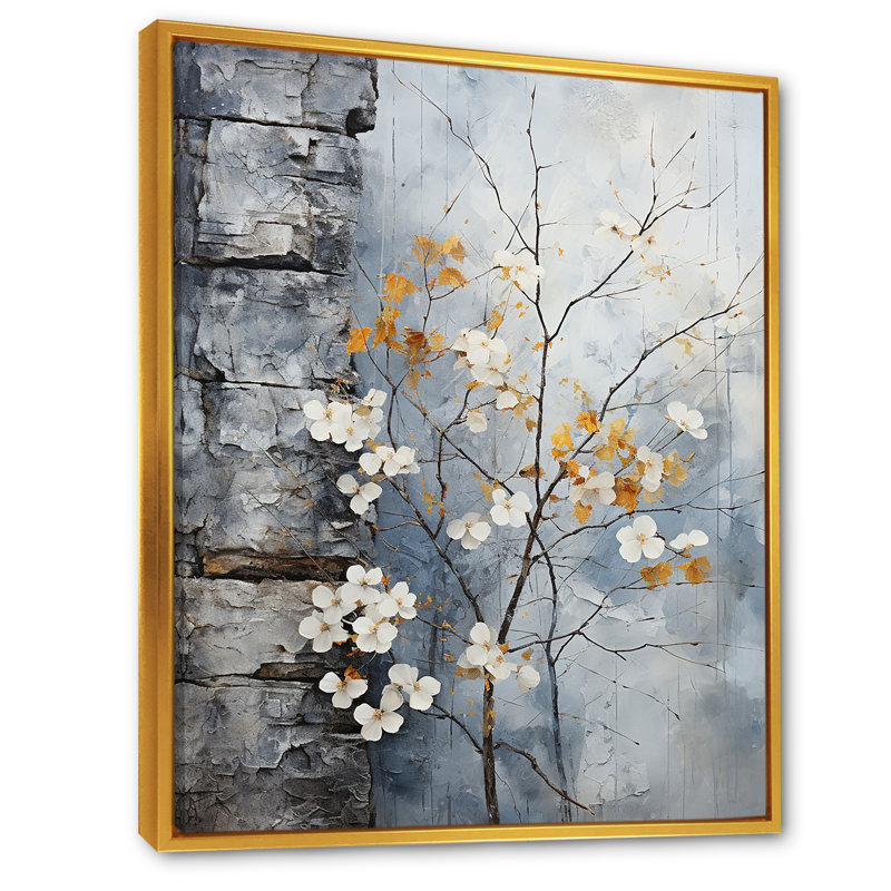«Minimalist Granite Grape Leaves II», reproduction sur toile encadrée, Cadre flottant doré, H 40 po x l 30 po x P 1,5 po