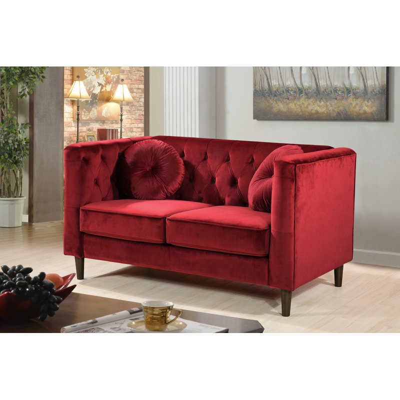 Edwina 59'' Velvet Loveseat, Red Velvet