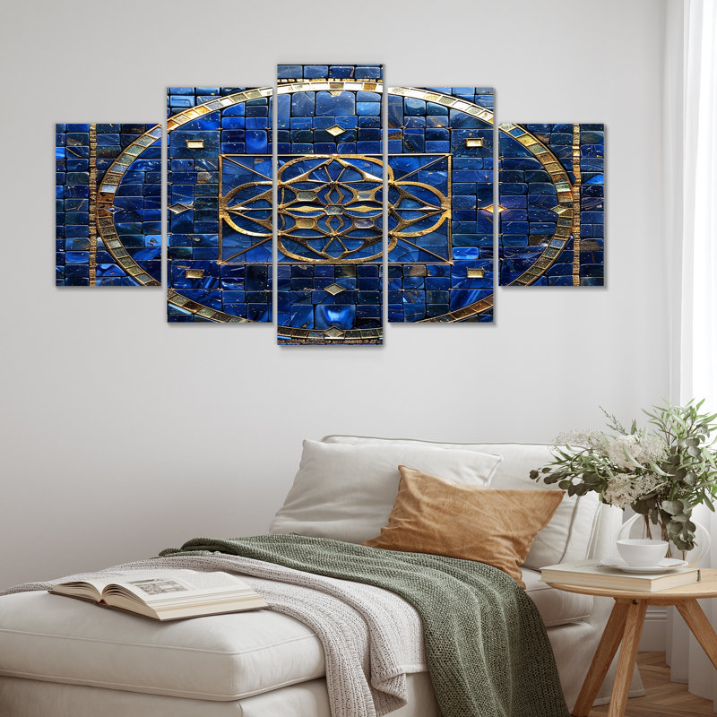 «Balance Flower Of Life Blue Gold - Ensemble de 5 décorations murales géométriques», H 32 po x l 60 po