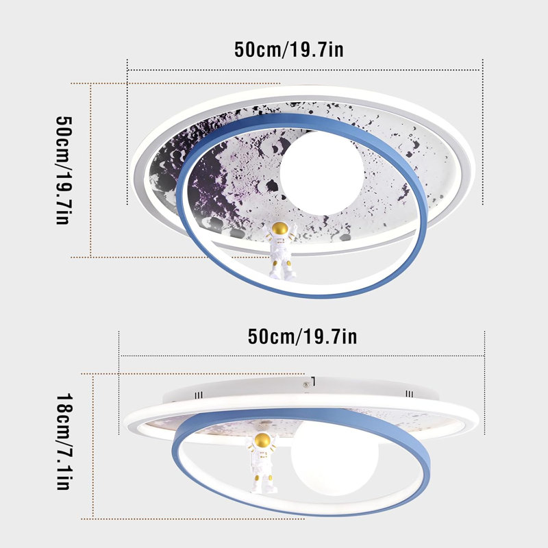 Flush Mount Lighting LED Modern Design Astronaut Ceiling Light Dimmable With Remote Control, Moon, White