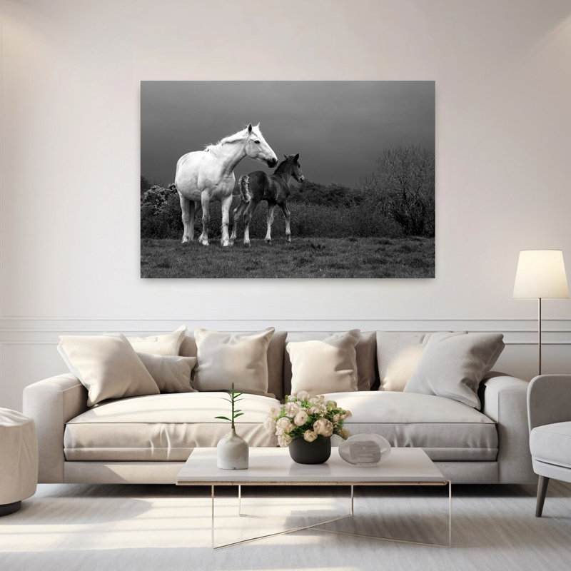 Jument et poulain Co Derry, Irlande, cheval contemporain, art animalier, H 40 po x l 60 po
