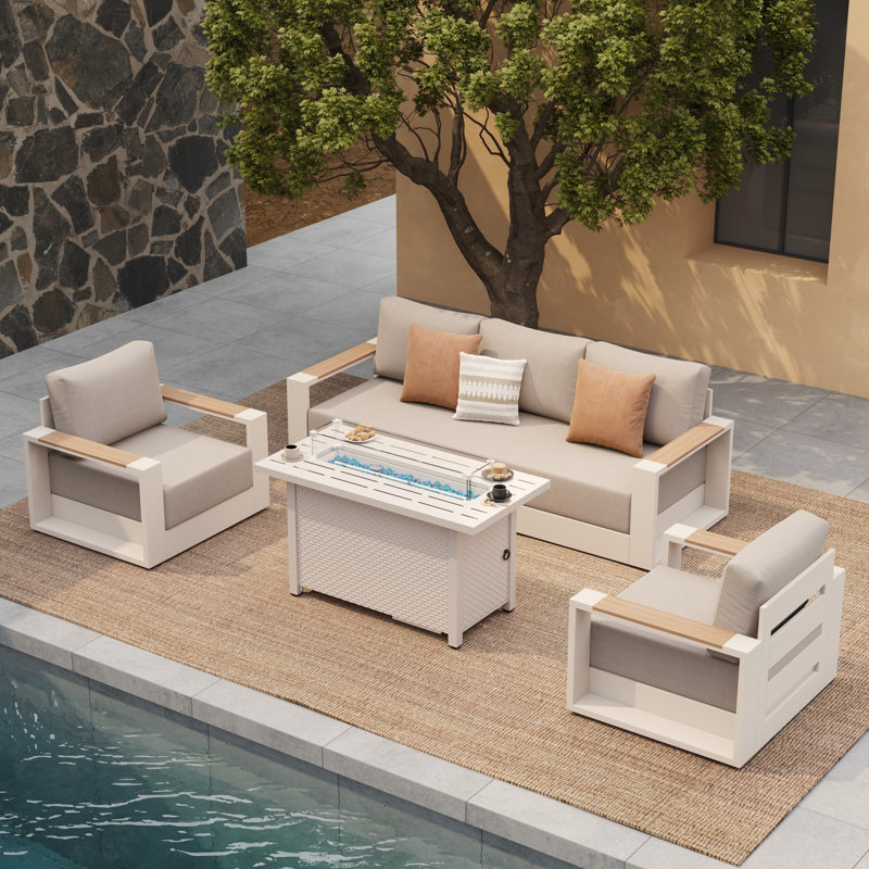 Outdoor 4-Piece Seating Group With  Fire Pit Table