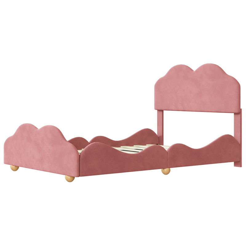 Jahdari Upholstered Platform Bed with Cloud Shaped bed board, Dark Pink, Full / Double