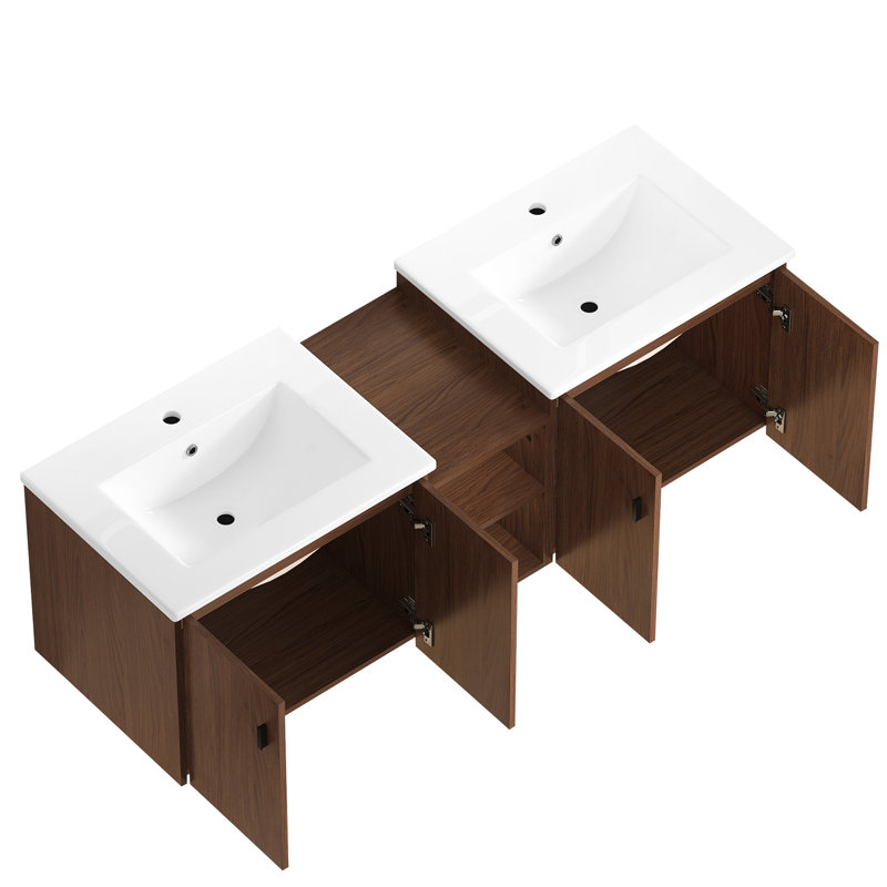 Meuble-lavabo 60 po brun rougeâtre avec portes à fermeture douce 24 po 12 po Matériau de l'armoire combinée pour une construction en douceur