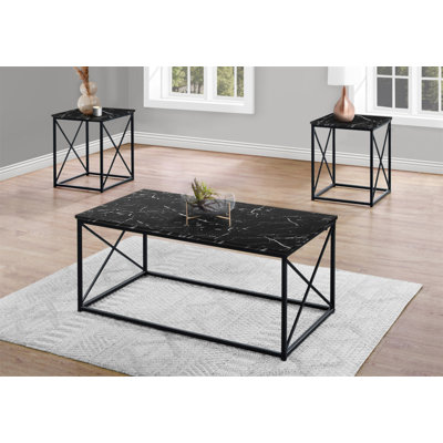 Ensemble de table, ensemble de 3 pièces, café, bout, côté, accent, métal stratifié pour salon, contemporain, moderne
