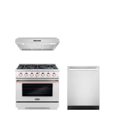 Cosmo 3 Piece Kitchen Appliance Package with 36'' Gas Freestanding Range , Built-In Dishwasher , and Under Cabinet Range Hood -  COS-4PKG-1068