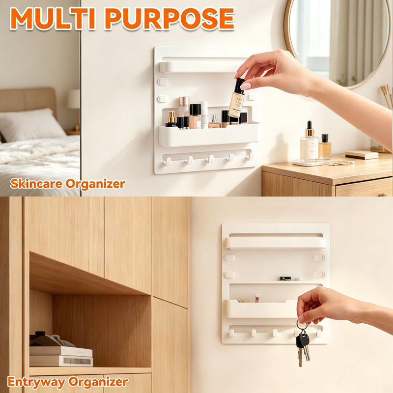 Adhesive Wall Bedside Shelf with Hooks