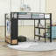 Lit mezzanine à deux tiroirs en métal avec tablettes de rangement et garde-robe-483391882