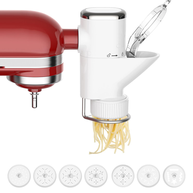 GVODE 7-in-1 Pasta Attachment for 7 Pasta Shapes, Compatible with KitchenAid® Stand Mixers, Cookie Disc & Brush