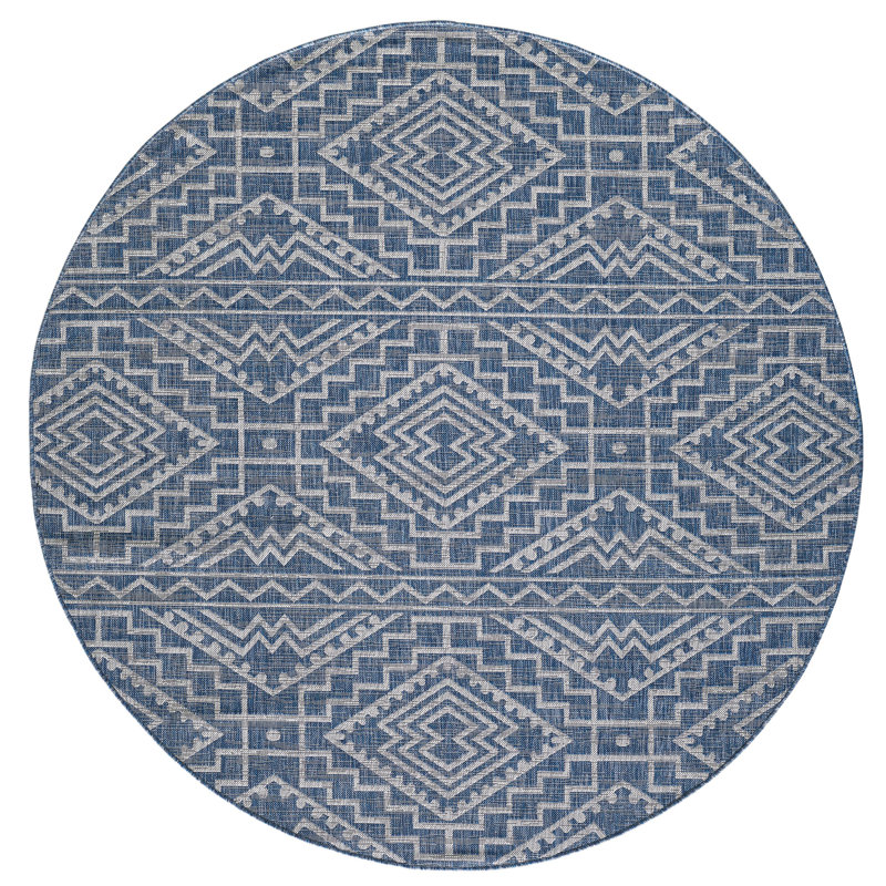 Bethaney Moroccan Indoor / Outdoor Area Rug, Round 7'10", Blue