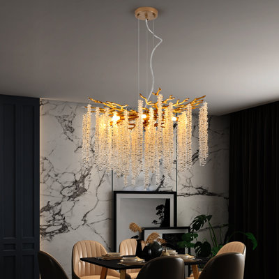 Contemporary Dimmable Crystal Tree Branch Chandelier In Gold Finish