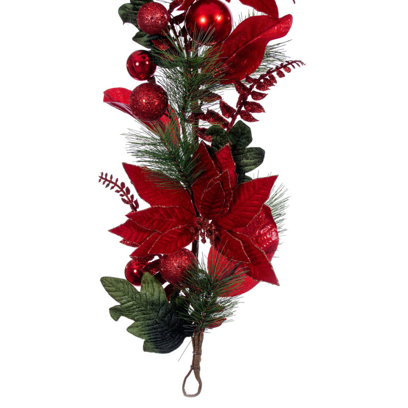 Guirlande 6 'Merry Poinsettia, Ball, and Fern