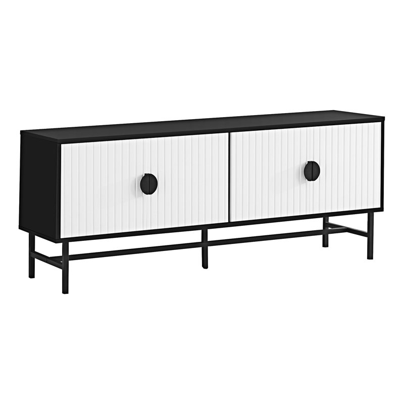 Meuble télé avec espace de rangement multimédia, Blanc/Noir