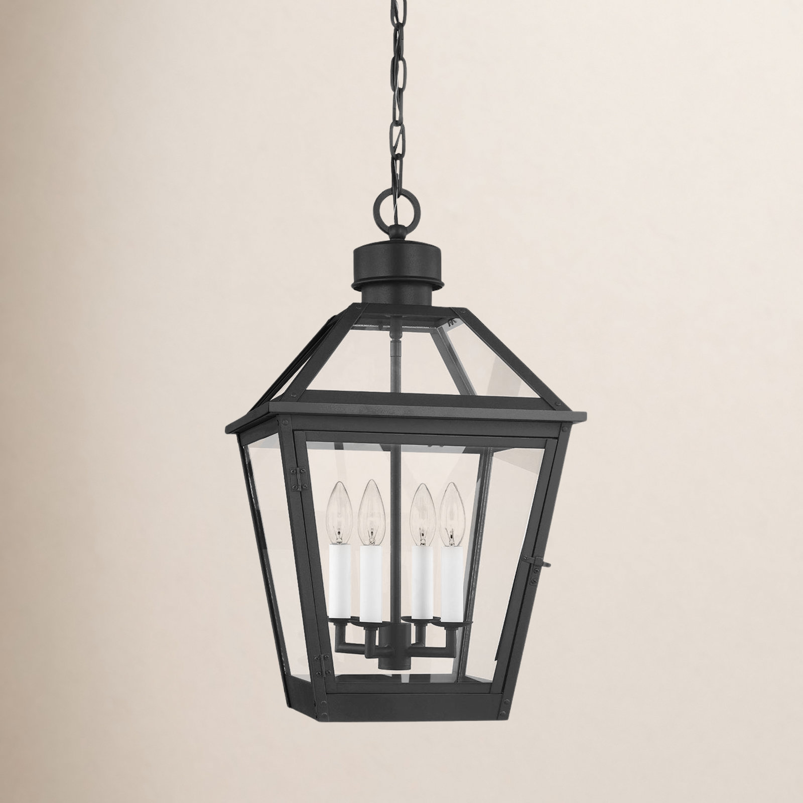 Transparent Outdoor Pendant, Textured Black