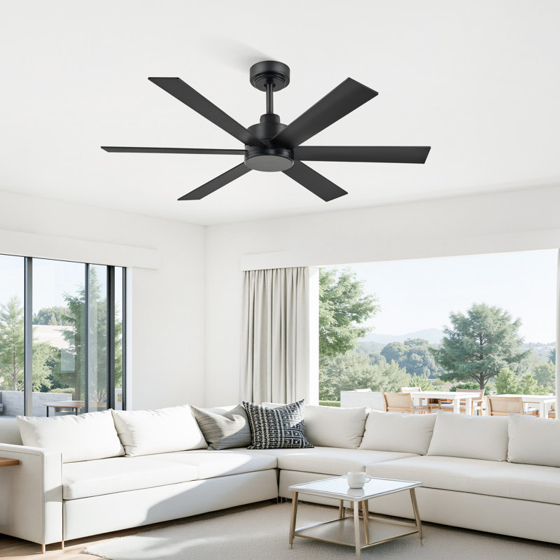Ventilateur de plafond noir à 6 pales de 48 po avec pales en aluminium Cissline, télécommande pour pièce moyenne