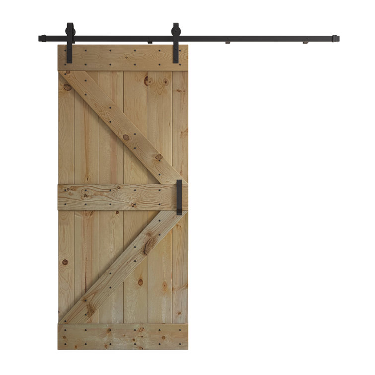 Paneled Wood and Metal K Series DIY Knotty Barn Door with Installation Hardware Kit