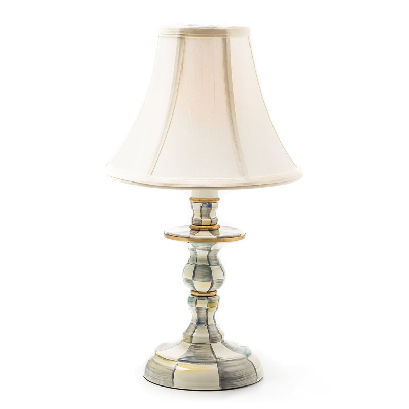 Sterling Check Candlestick Lamp, Gray/White/Gold