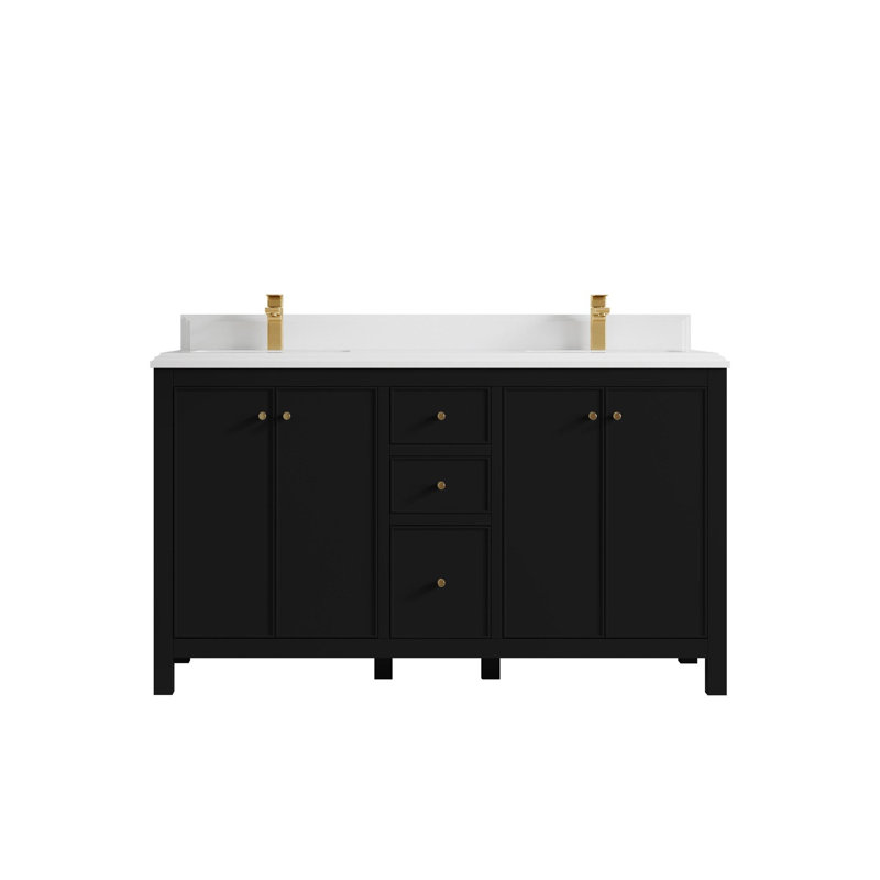 Meuble-lavabo double 60 po avec plateau en quartz Bronya