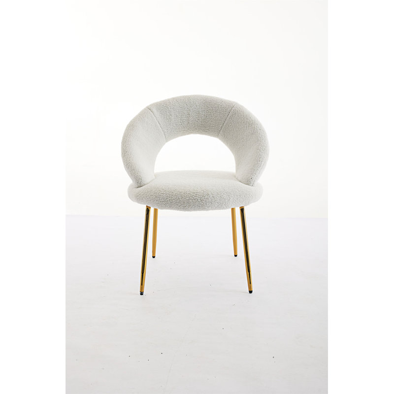 Meshea Dining Chair with Sleek Metal Legs, White Teddy, 1