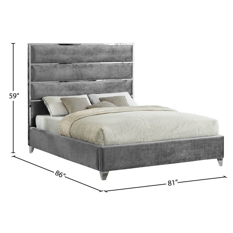 Dietz Upholstered Platform Bed, King, Grey Velvet
