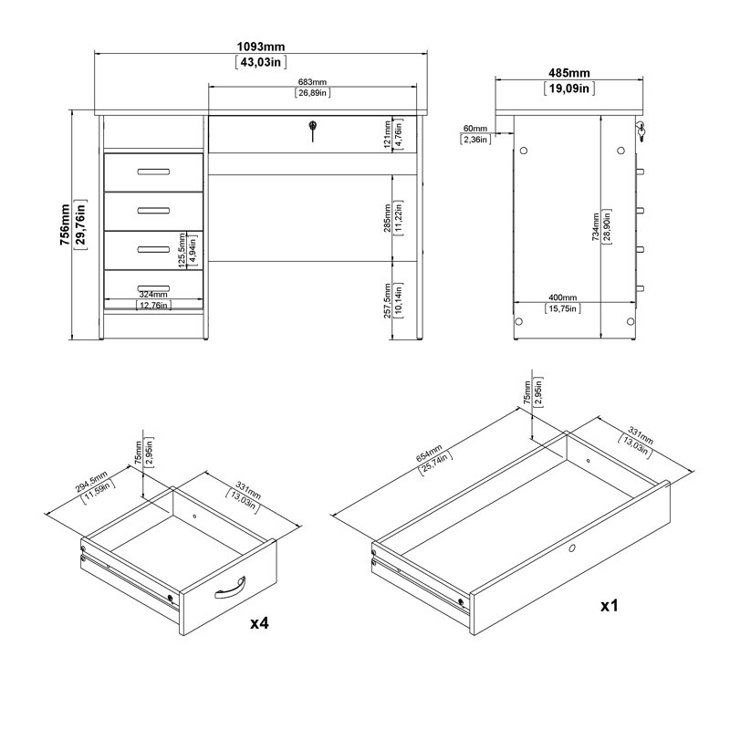 Channay Writing Desk, White