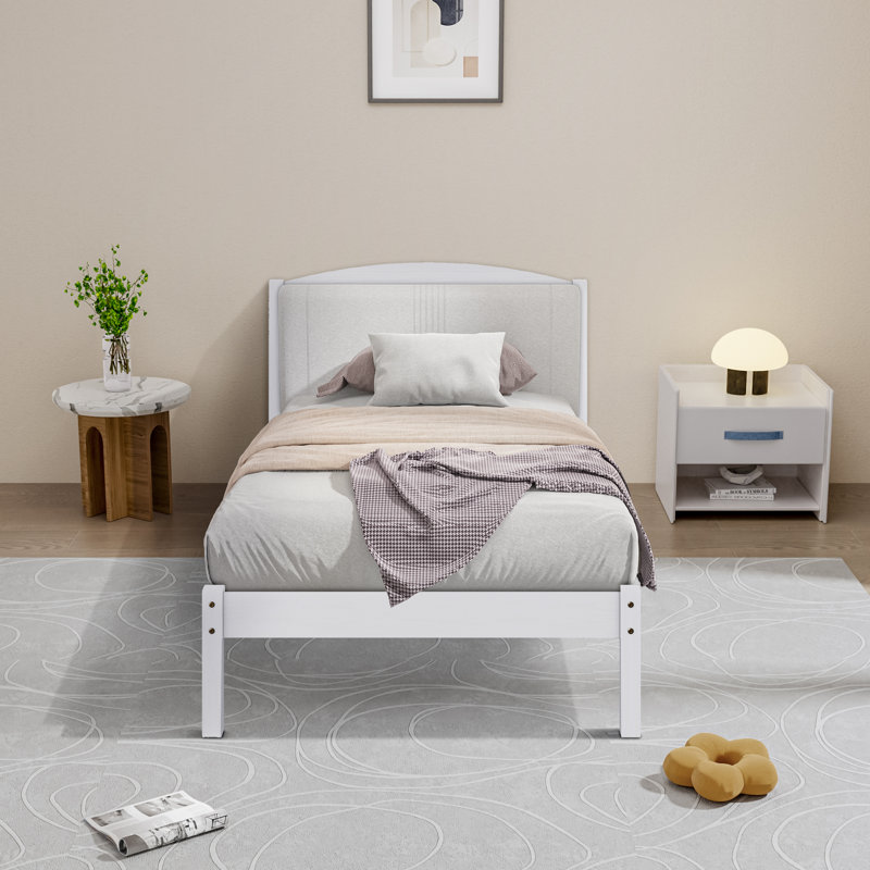 Lit plateforme en bois massif Dilakshan, Blanc, Lit simple