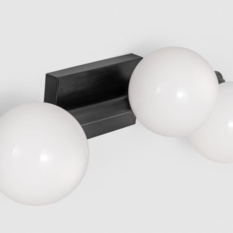 Sean Lavin Altair Bathroom Bedroom Wall Fixture With Milk Shade, 6.25" H x 16" W x 5.125" D, 3 Lights, Aged Iron