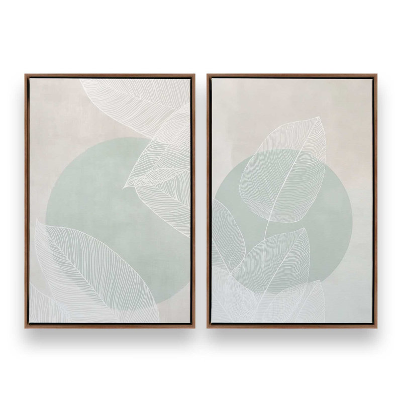 Ensemble de 2 impressions Soft Leaf Stillness, Cadre flottant en noyer, 12 po x 8 po