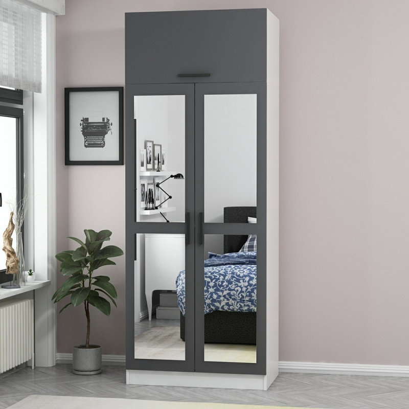 Garde-robe, Gris / blanc, H 92,5 po x l 35,4 po x P 20,5 po
