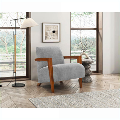 Fauteuil d'appoint classique en tissu chenille gris pour salon, fabrication en bois massif ultramoderne