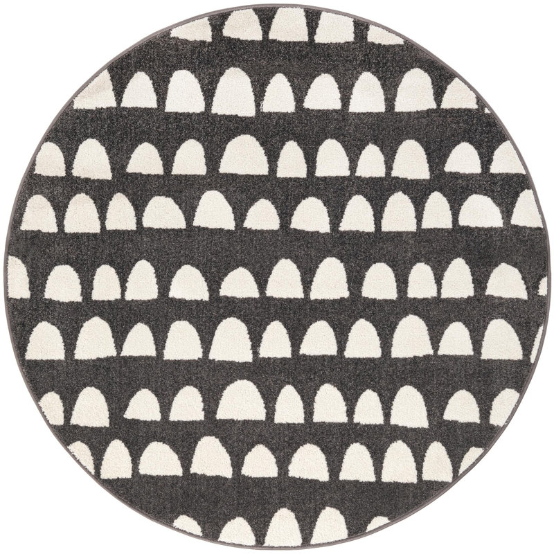  Hillow Whimsy Kids Rug, Gray, Round 5'1"
