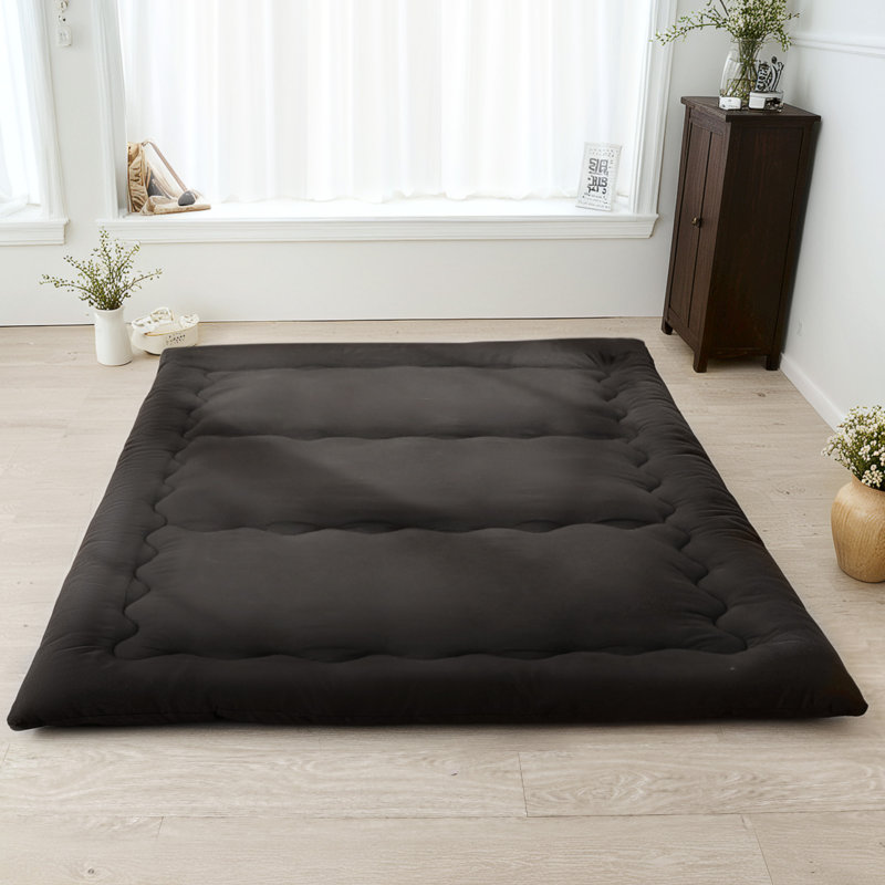 Matelas de sol japonais pliable en tatami de 2,5 po d'épaisseur, Grand, Noir