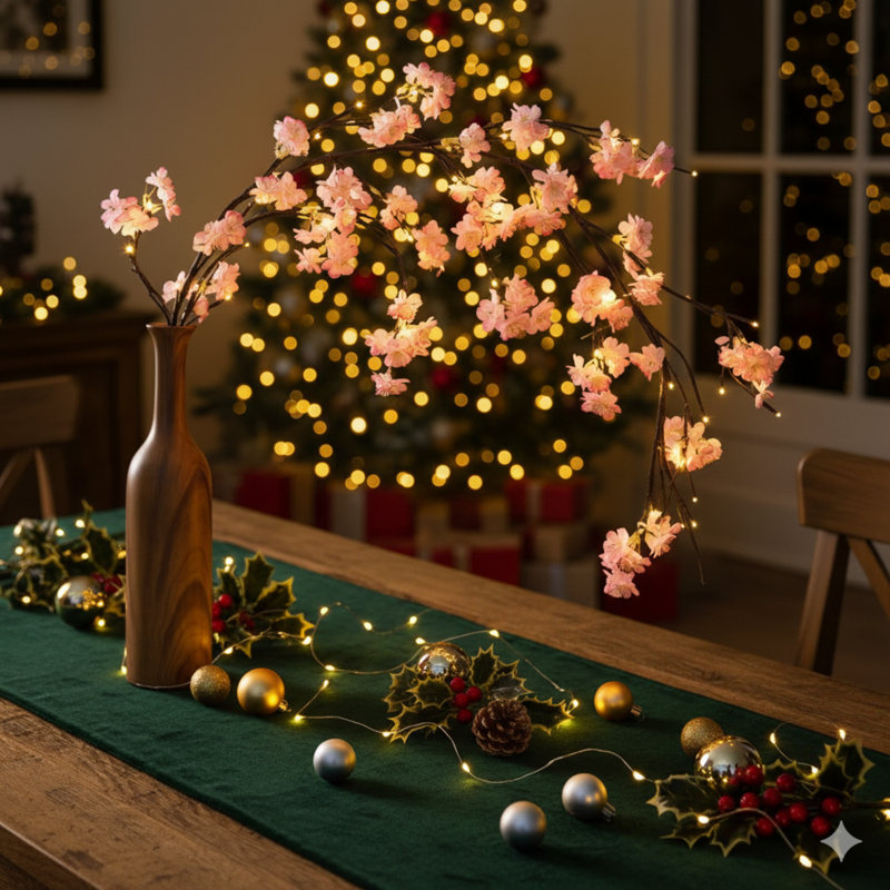 Lumières DEL rampantes à fleur de cerisier à DEL pour la décoration intérieure, branche murale d'arbre