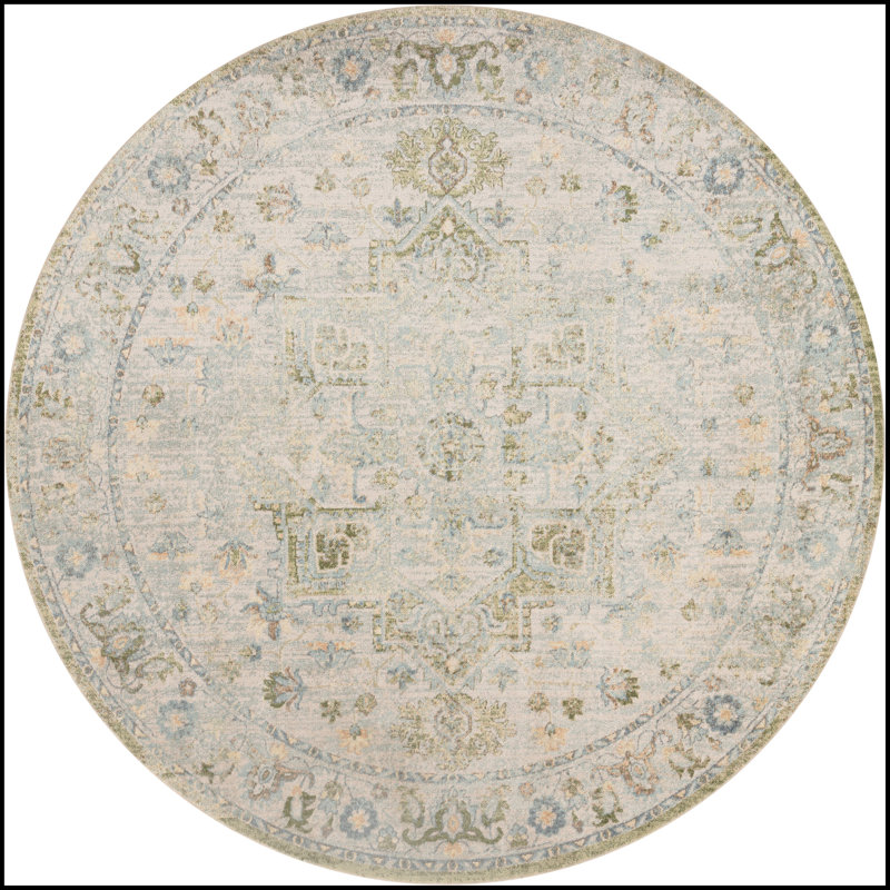 Haydel Machine Washable Area Rug in Blue, Round 5'3"