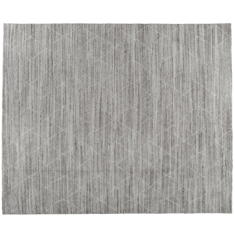 Tapis marocain gris en laine noué à la main de conception unique 8 pi 8 po x 10 pi