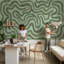 Murale abstraite apaisante de papier peint vert-325178166-325178164