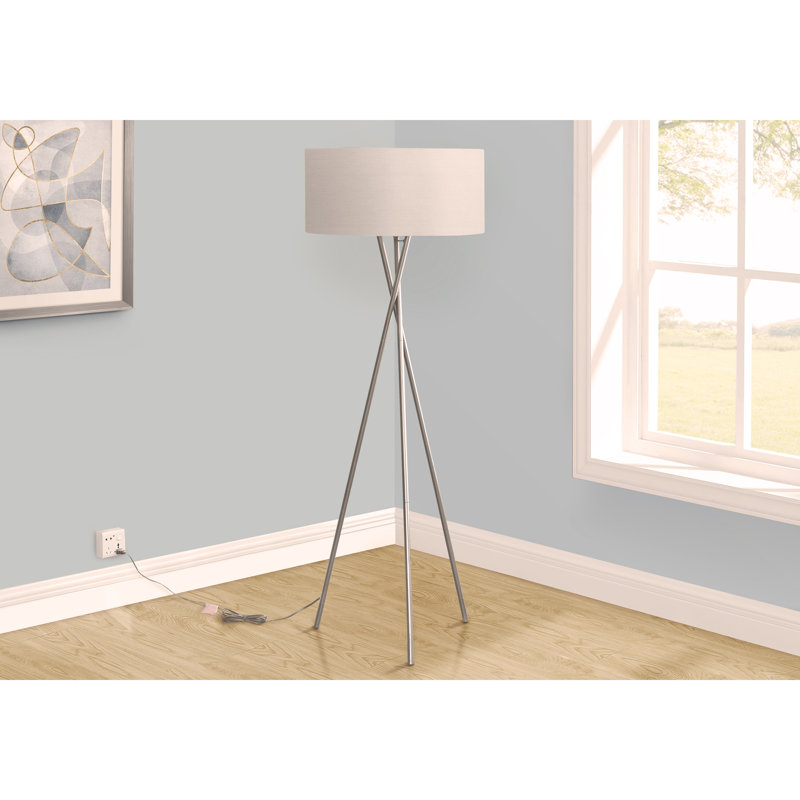Marlborough Lighting, 62 po, lampe sur pied, nickel métallique, abat-jour gris, contemporain