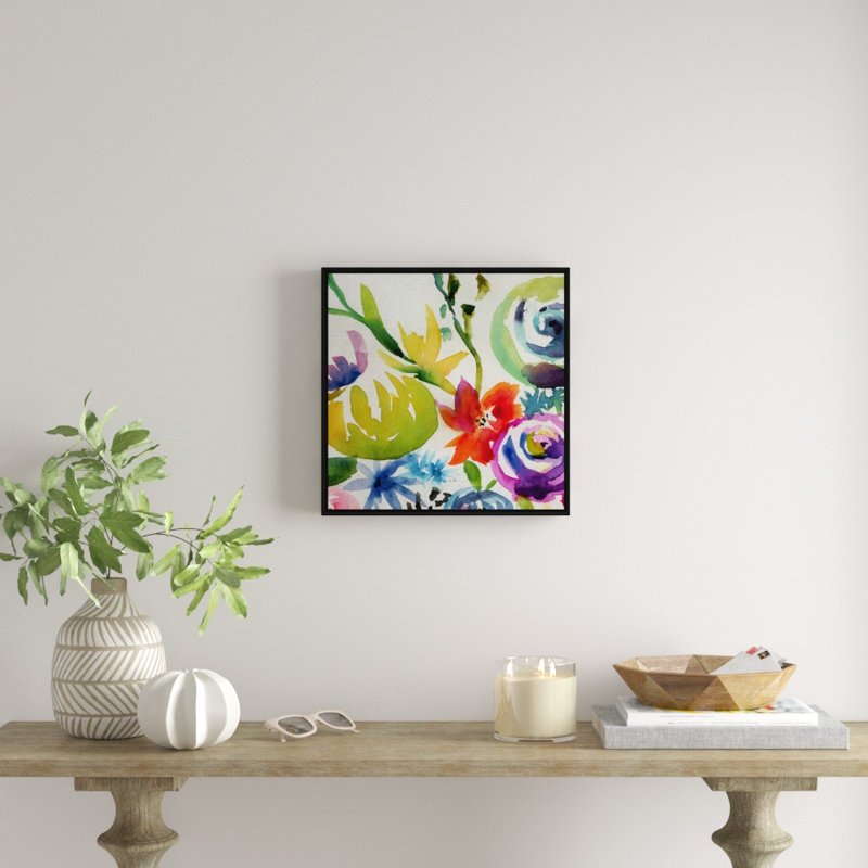 «Summer Spectrum II», peinture sur toile, Cadre flottant noir, H 11,7 po x l 11,7 po x P 1,75 po