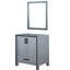 Meuble-lavabo gris foncé de 76 cm (L) x 56 cm (P) avec miroir de 71 cm et nombreux rangements pour une salle de bain bien pensée.