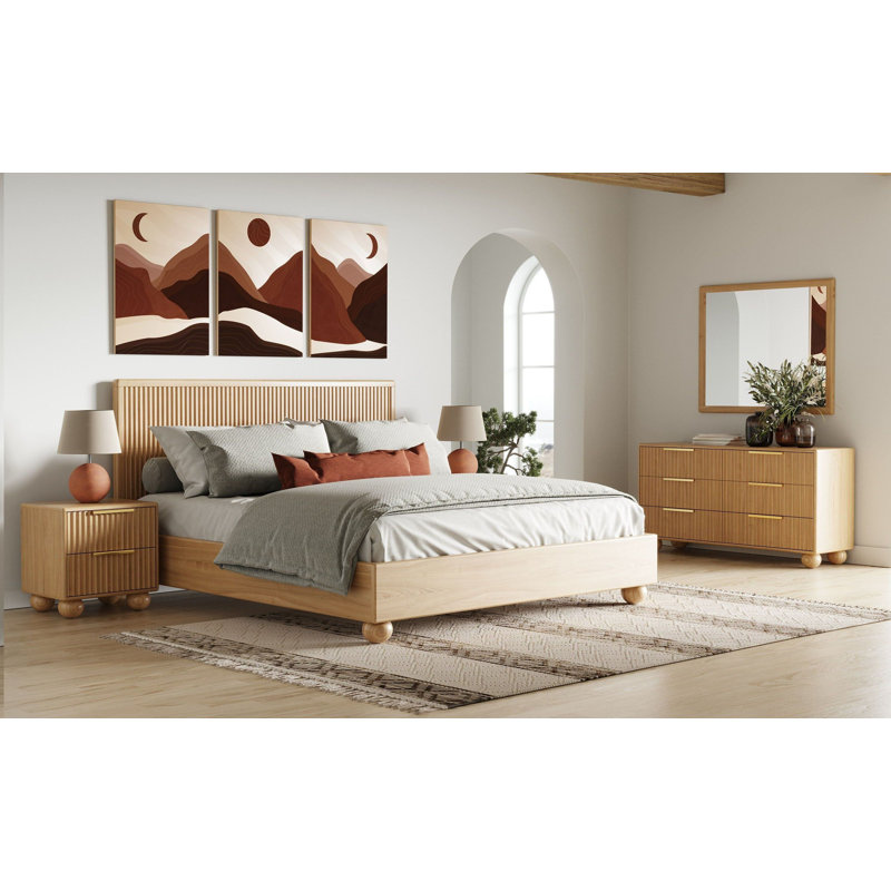 Camila Solid Wood Piece Bedroom Set, King, 5 Pcs. Bed, 2 Nighstands, Dresser, Mirror