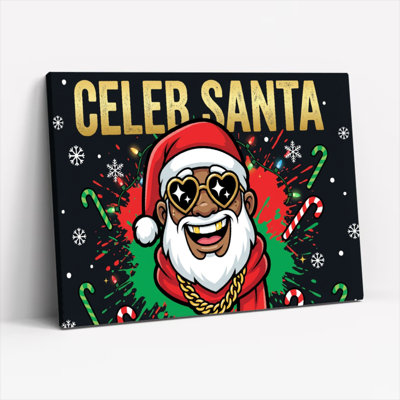 Tableau sur toile Celer Santa, personnage de dessin animé de Noël avec lunettes de soleil et chaîne dorée (lot de 1)