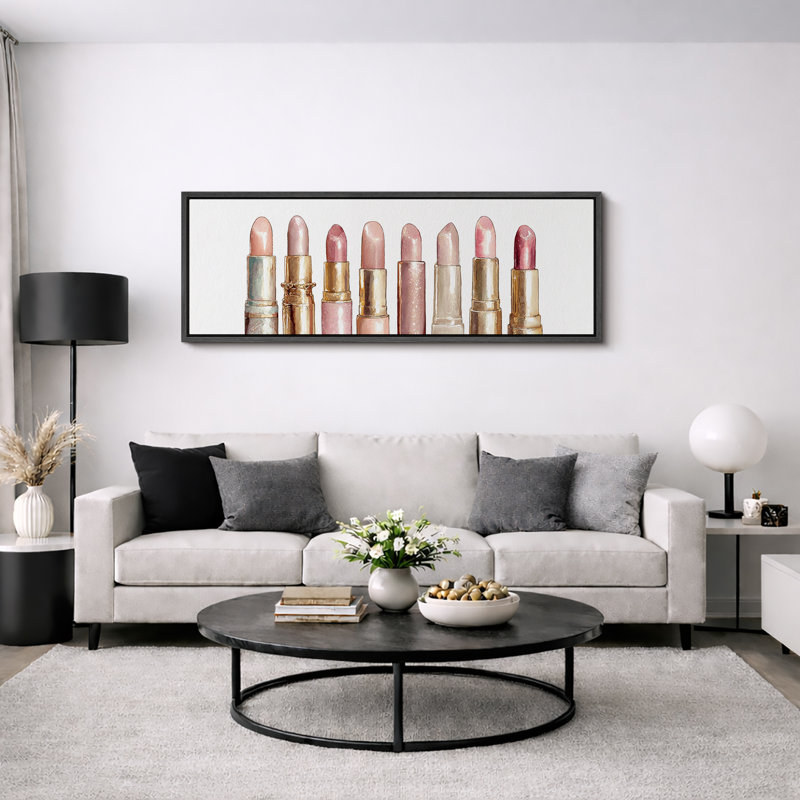 Summer Lipstick Collection Extra Large Pictures Framed Canvas Print Wall Art, Black, 20" H x 60" W x 1.5" D