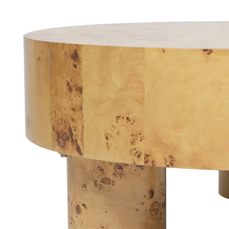 Dominie 35.5" Round Pillar Leg Coffee Table, Warm Natural Brown Burl Wood
