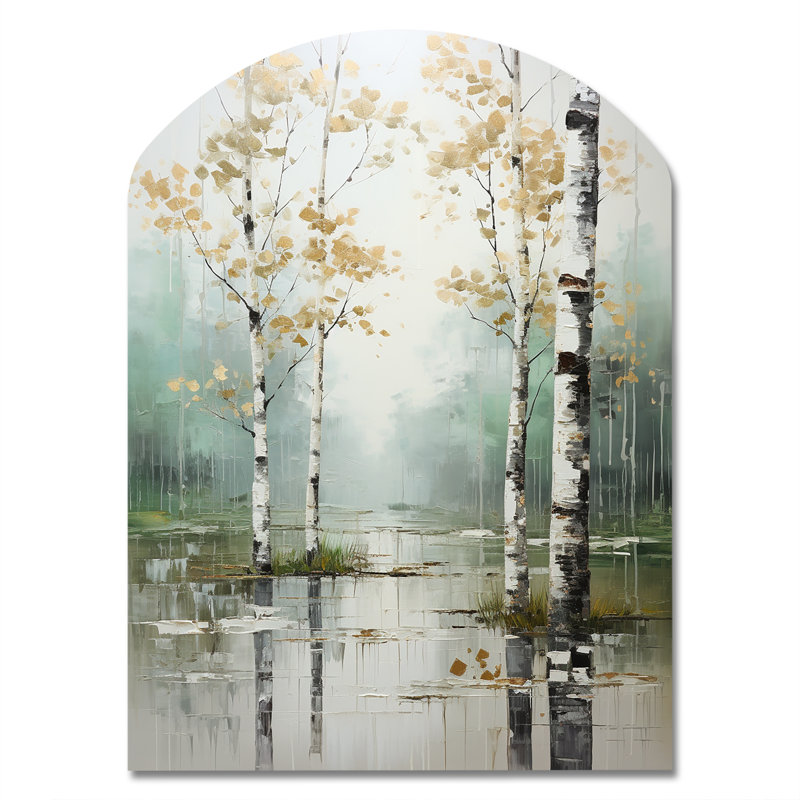 «Birch Woods Ethereal Elegance IV», décoration murale en métal avec bouleau asymétrique, H 34 po x l 25 po